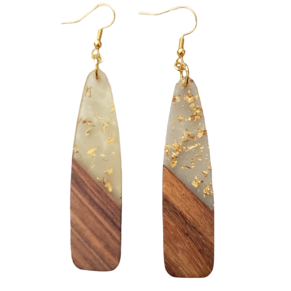 Wood Gold Fleck Earrings Handmade